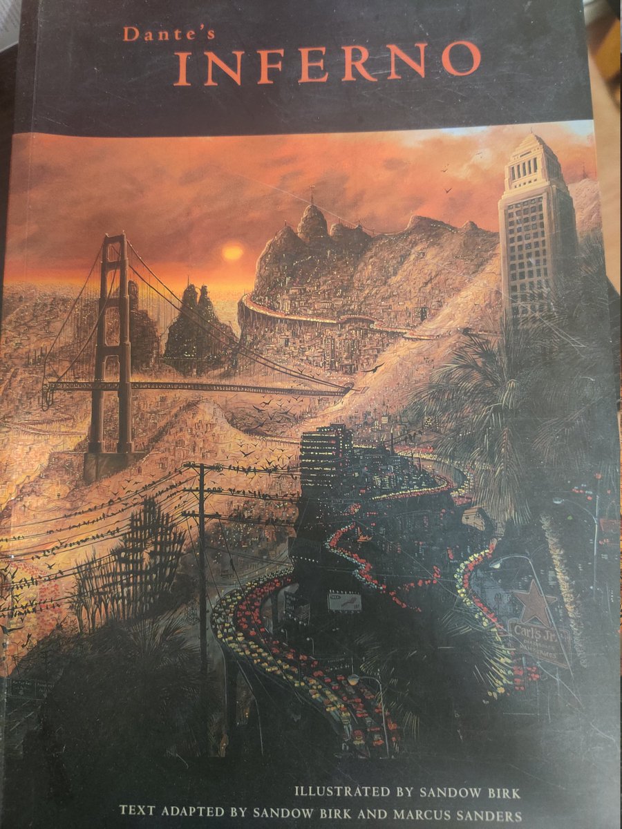 JihadalHaqq's tweet photo. My neighbor just died and I inherited a copy of Dante's Inferno that illustrates Hell as a decaying American landscape filled with fast food restaurants, malls, &amp; other features of capitalist society using Gustave Dore's art style https://t.co/5jVmsFJosm