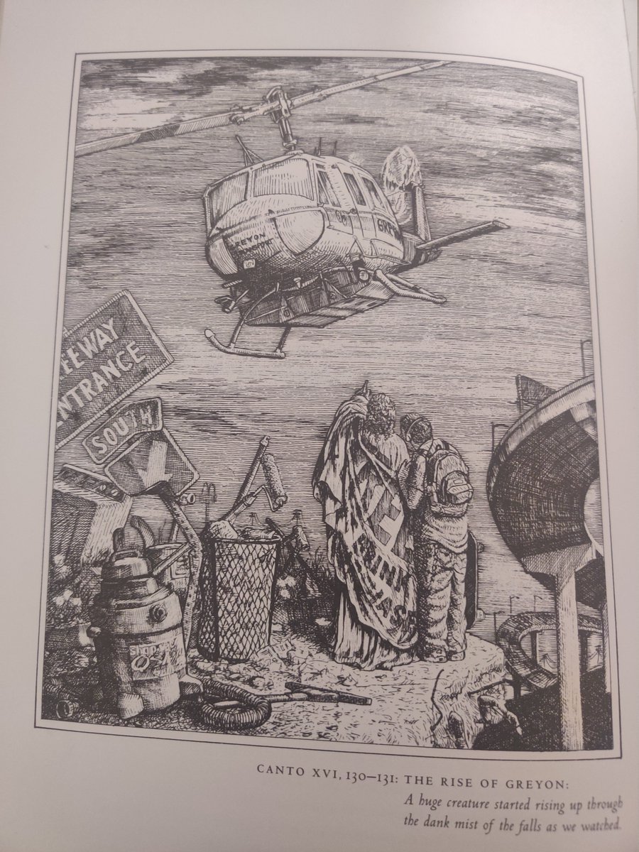 JihadalHaqq's tweet photo. My neighbor just died and I inherited a copy of Dante's Inferno that illustrates Hell as a decaying American landscape filled with fast food restaurants, malls, &amp; other features of capitalist society using Gustave Dore's art style https://t.co/5jVmsFJosm