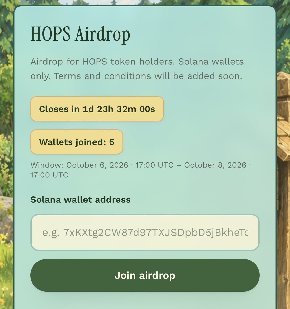 AnuroPark's tweet photo. 🐸 HOPS airdrop is live!
Leave your Solana wallet in the park mailbox: https://t.co/HTKnLnWMrd
Hold €20+ of $HOPS. Rewards start 24h after launch, so dumpers don’t get paid.
Loyalty holds. 💚
#HOPS #Solana #Airdrop https://t.co/Hx1FgPNIkm