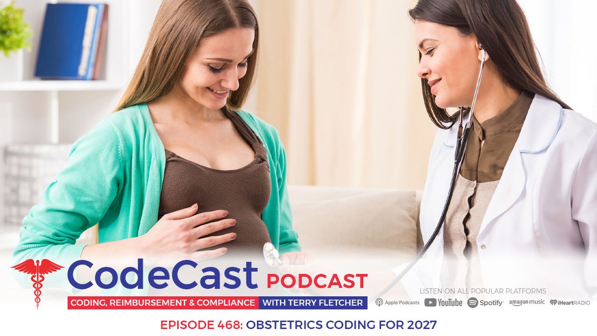 TerryCoder1's tweet photo. Obstetric coding changes are coming for 2027 and now is the time to start preparing. 

While coders may already be reporting E/M visits for newly pregnant patients, the full set of new and revised maternity care codes and guidelines won’t take effect until January 1, 2027.

In this episode, Terry walks through recent questions and answers to help your team identify where additional research, education, or training may be needed before the changes officially roll out.

Tune in here: https://t.co/SiDUiEluIX

#TerryTuesday #CodeCast #MedicalCoding #OBCoding #ObstetricCoding #ICD10CM #HealthcareCompliance