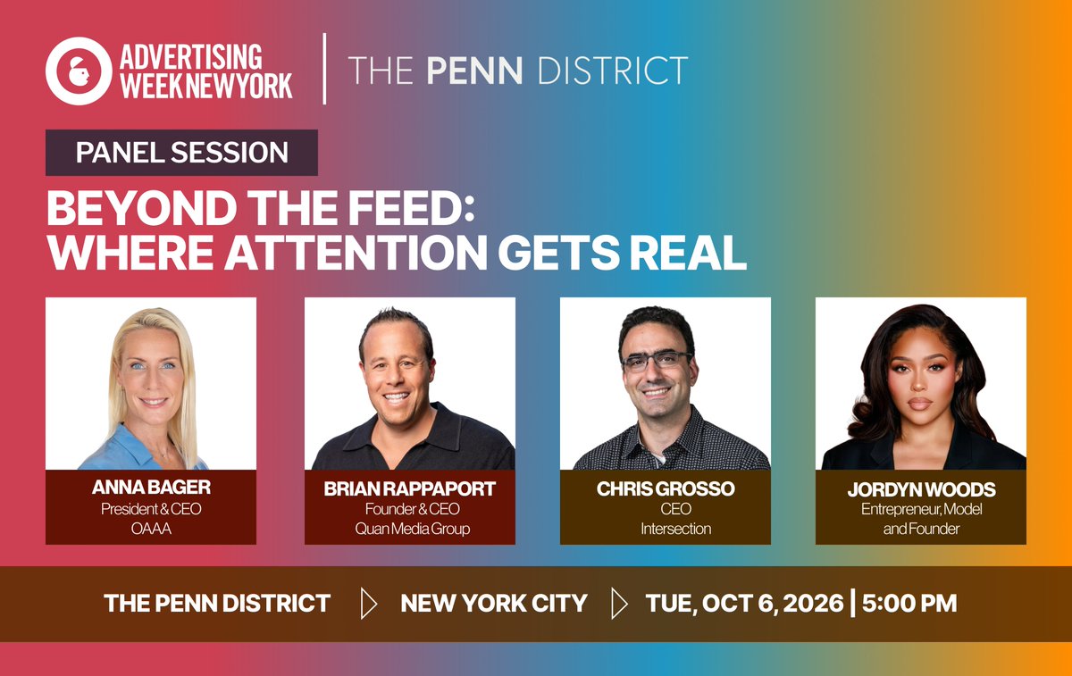 YourOAAA's tweet photo. @jordynwoods is joining us at Advertising Week New York today!🚨

The Entrepreneur, Model and Founder of @WoodsbyJordyn will take the stage at 5:00 PM for “Beyond the Feed: Where Attention Gets Real.”

Alongside OAAA's Anna Bager, @QuanMG's Brian Rappaport, @intersection_co's Chris Grosso, Jordyn will share her perspective on earning attention and creating real world moments that connect OOH, social, experiential and culture.

📍 The Penn District, NYC | Media Stage
 ⏰ Tuesday, October 6 at 5:00 PM ET
 🔗 https://t.co/qRJanHgYew