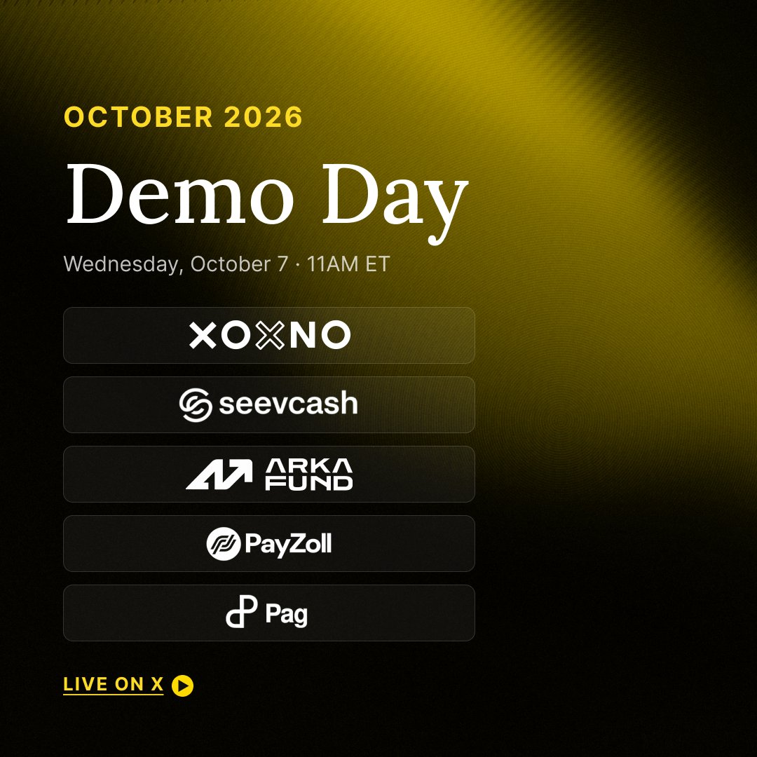 BuildOnStellar's tweet photo. SCF Demo Day is back tomorrow at 11am ET.

This month's lineup: five teams building across asset management, DeFi, payments, payroll, and lending on Stellar.

→ @XoxnoNetwork
→ @seevcash
→ @arka_fund
→ @PayZoll
→ @PagFinance

Live on X. https://t.co/sRnJaePiYV