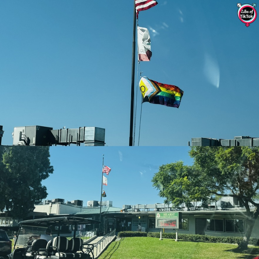 libsoftiktok's tweet photo. INBOX: Hearst Elementary (@sdschools) in CA has a g*nital mutilation flag flying above their school.

Why is an elementary school promoting mental illness and child gender transitions?!

DEFUND @usedgov https://t.co/leshgQ65VD