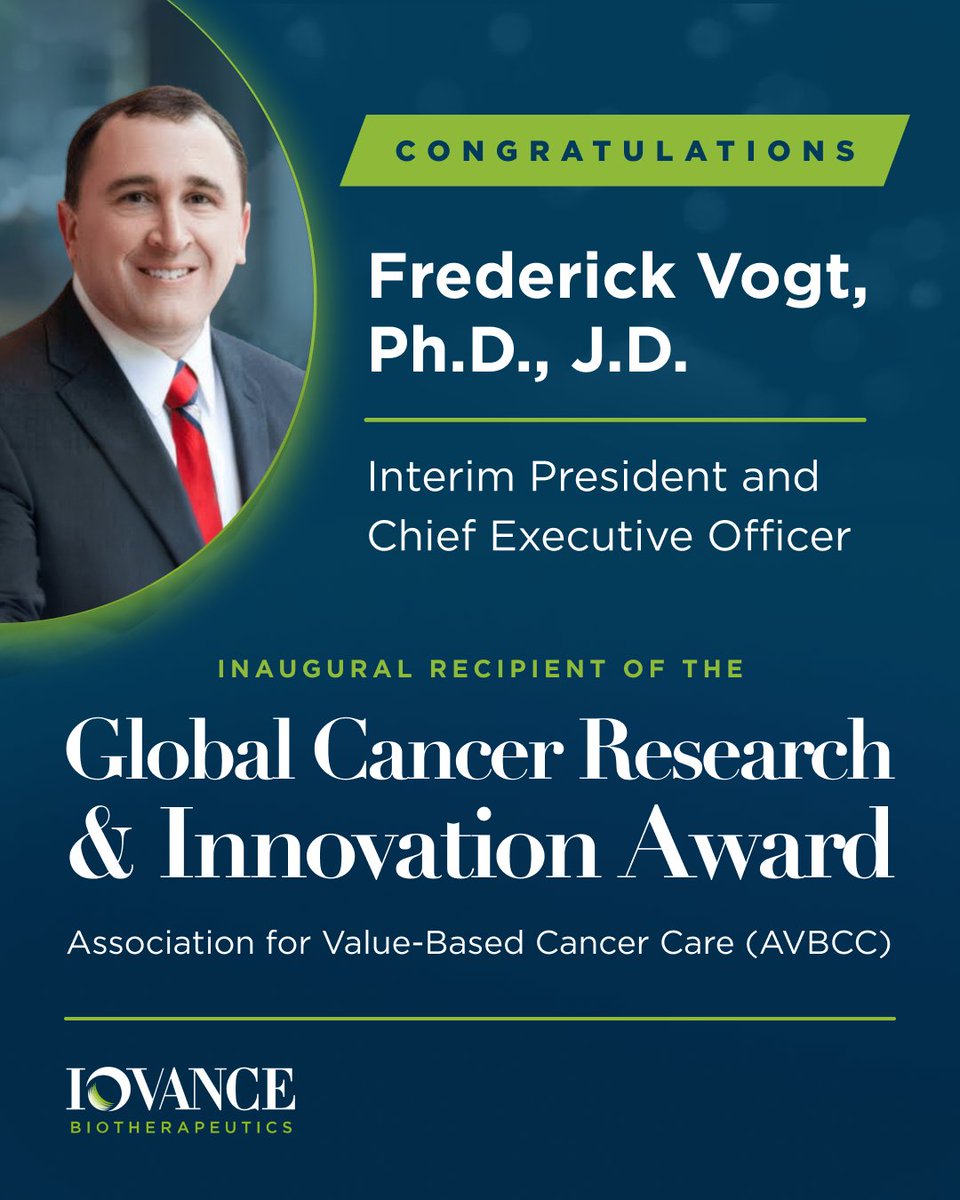 IovanceBio's tweet photo. Congratulations to Fred Vogt, PhD, JD, Interim President and CEO of Iovance, on receiving AVBCC’s inaugural Global Cancer Research &amp; Innovation Award, recognizing his contributions to advancing innovation in oncology. Learn more: https://t.co/QItY5YJeOJ
 #AVBCC #Celltherapy https://t.co/rJM3S6djaq