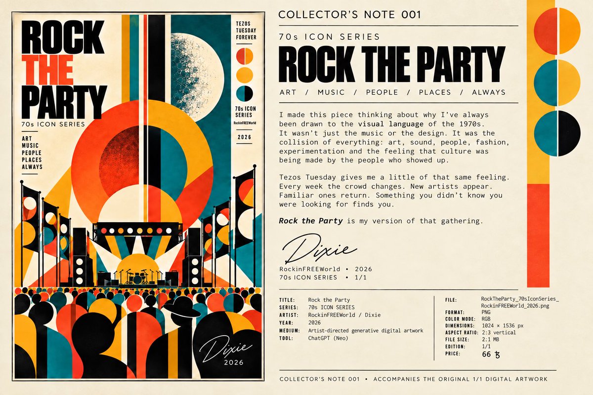 ReachROCKIN's tweet photo. @PlanetXAliens @painterargon @objktcom Hi Planet!
Here’s my new 70s ICON Series 🎧
ROCK THE PARTY 1/1 66 TEZ
🔗 https://t.co/90Zmj5b1Xz
Thank you for the opportunity!
#digitalart #FindTheOthers https://t.co/239FXGlGfr