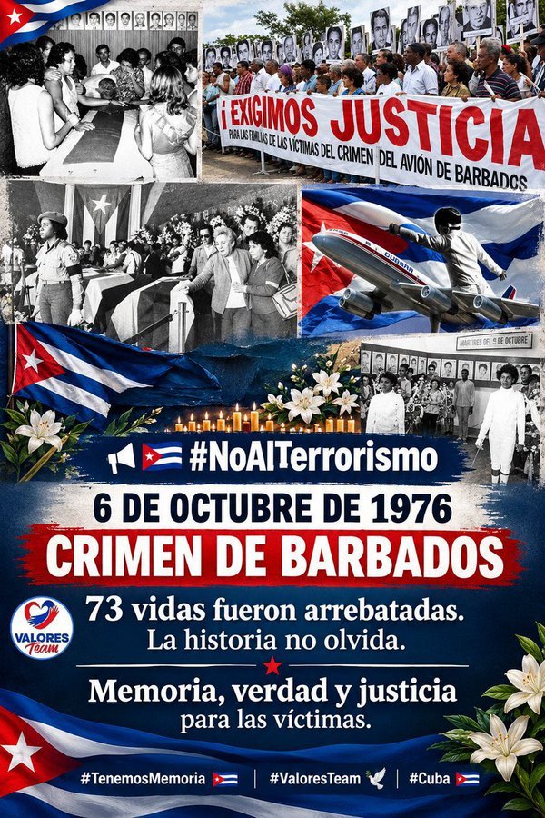 MarilisMor40555's tweet photo. El sabotaje al avión procede de Barbados arrebato la vida a 73 personas valiosas y cuando un pueblo energético y viril llora la injusticia tiembla. Siempre presentes. #CubaNoSeRinde #CubaEstáFirme #EducacionYara https://t.co/m4gc3sJLAw