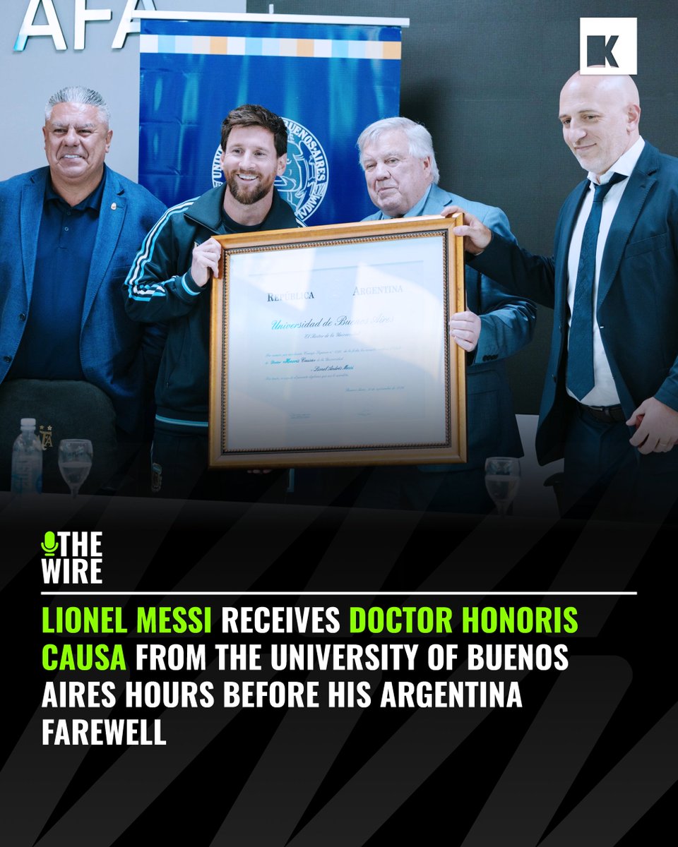 the_kitbug's tweet photo. Dr. Messi. 🎓🇦🇷

Lionel Messi received the Doctor Honoris Causa, the University of Buenos Aires' highest honor, hours before his farewell match for Argentina. The honor was approved unanimously, joining past recipients like Noam Chomsky and Umberto Eco. https://t.co/I7k9oZi3p4