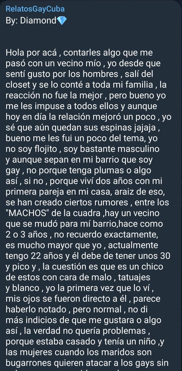 relatosgaycuba's tweet photo. "Mi vecino casado, tatuado, con cara de malo y cuerpo de gimnasio me buscó por Facebook. Me dice que le gusto y que su esposa no tiene por qué enterarse. Yo sé que es candela, pero la tentación es fuerte." ¿Has estado con algún vecino casado? Coméntanos abajo 👇(Continuará) https://t.co/BCHGahkrvj