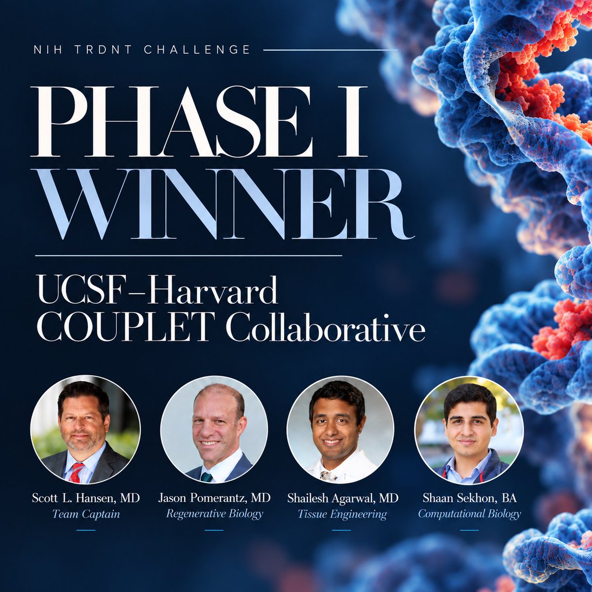 UCSFSurgery's tweet photo. What if a cell could get past a genetic “stop” signal❓ The @UCSF-Harvard COUPLET team is developing RNA technology to restore full-length proteins—and just earned an @NIH TRDNT Challenge Phase I win 🥳 First up: Epidermolysis Bullosa #UCSFSurgery https://t.co/ASXeKJgKo1