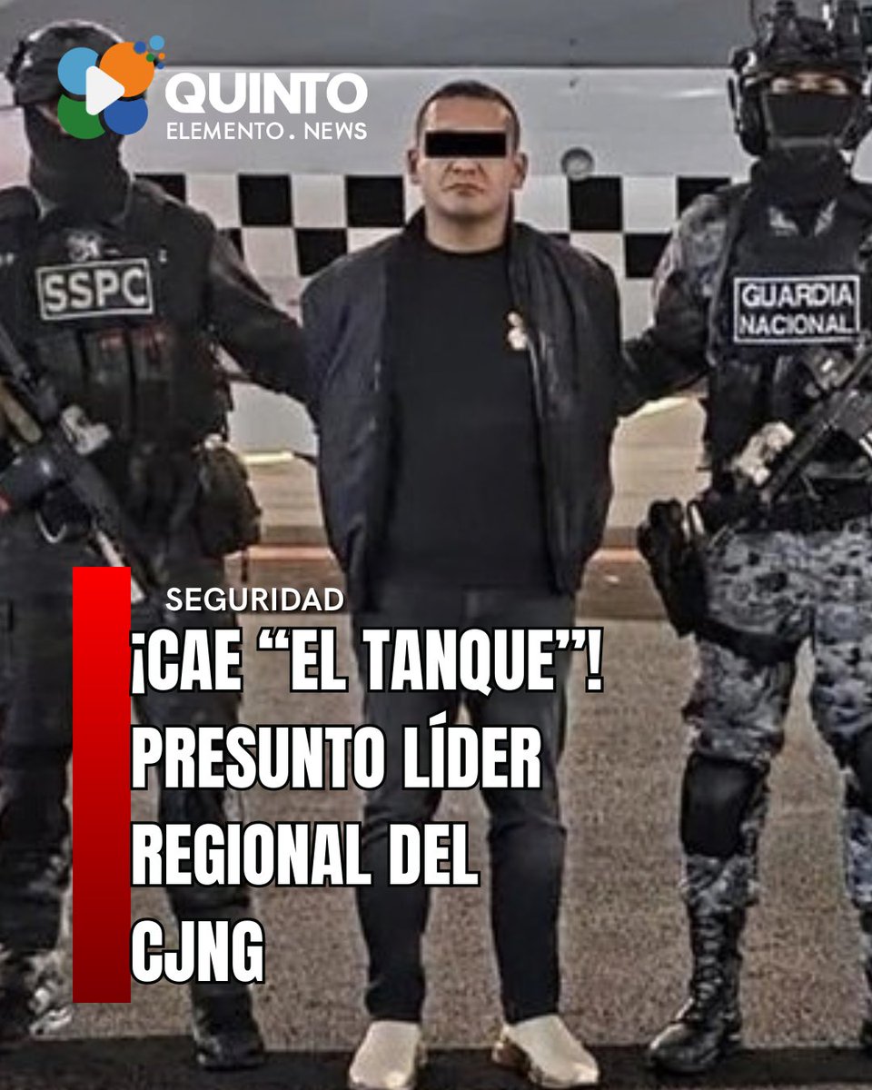 QuintoENews's tweet photo. 🚨 #SEGURIDAD | ¡CAE “EL TANQUE”! Iván “N”, presunto operador regional del CJNG, fue detenido en Zapopan, Jalisco. Es señalado por diversos delitos y por su probable participación en el ataque contra un helicóptero militar en 2015. #CJNG #Jalisco #QuintoElemento https://t.co/VwPw3TRqOE