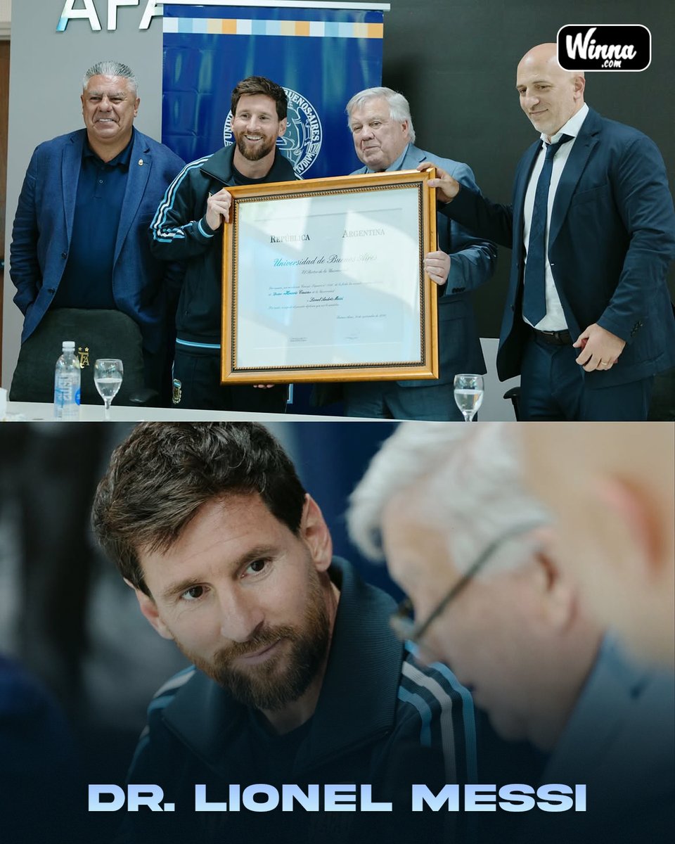 WinnaFC's tweet photo. 🚨| BREAKING: Dr. Lionel Messi has been awarded an Honorary Doctorate (Doctor Honoris Causa) by the University of Buenos Aires today. 🤩 https://t.co/eoKtNc1qrO