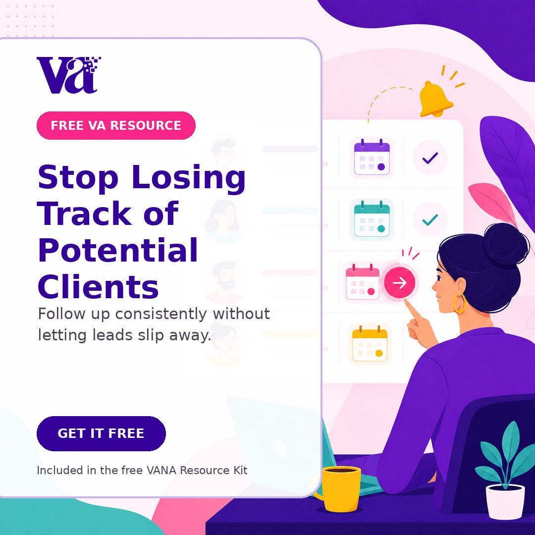 vanetworking's tweet photo. A simple follow-up system keeps promising client conversations from slipping away. Get the Prospective Client Follow-Up Worksheet in our free VA Resource Kit: https://t.co/LqevZQ8Gda https://t.co/qajwPsuaEw