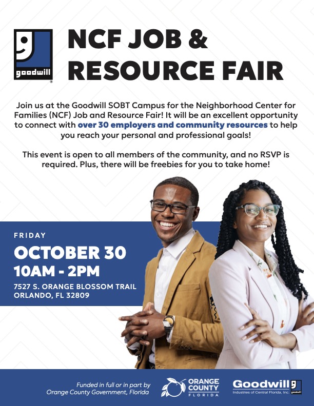 goodwillcfl's tweet photo. Looking for a new job, career change, or community resources? Save the date for the Taft &amp; Oak Ridge NCF Job &amp; Resource Fair on 10/30!

📍 7527 S. Orange Blossom Trail, Orlando, 32809

⏰  10 a.m. - 2 p.m.

More details coming soon.

#NCFJobResourceFair #JobFair #CentralFlorida https://t.co/chjL8Bt0Kz