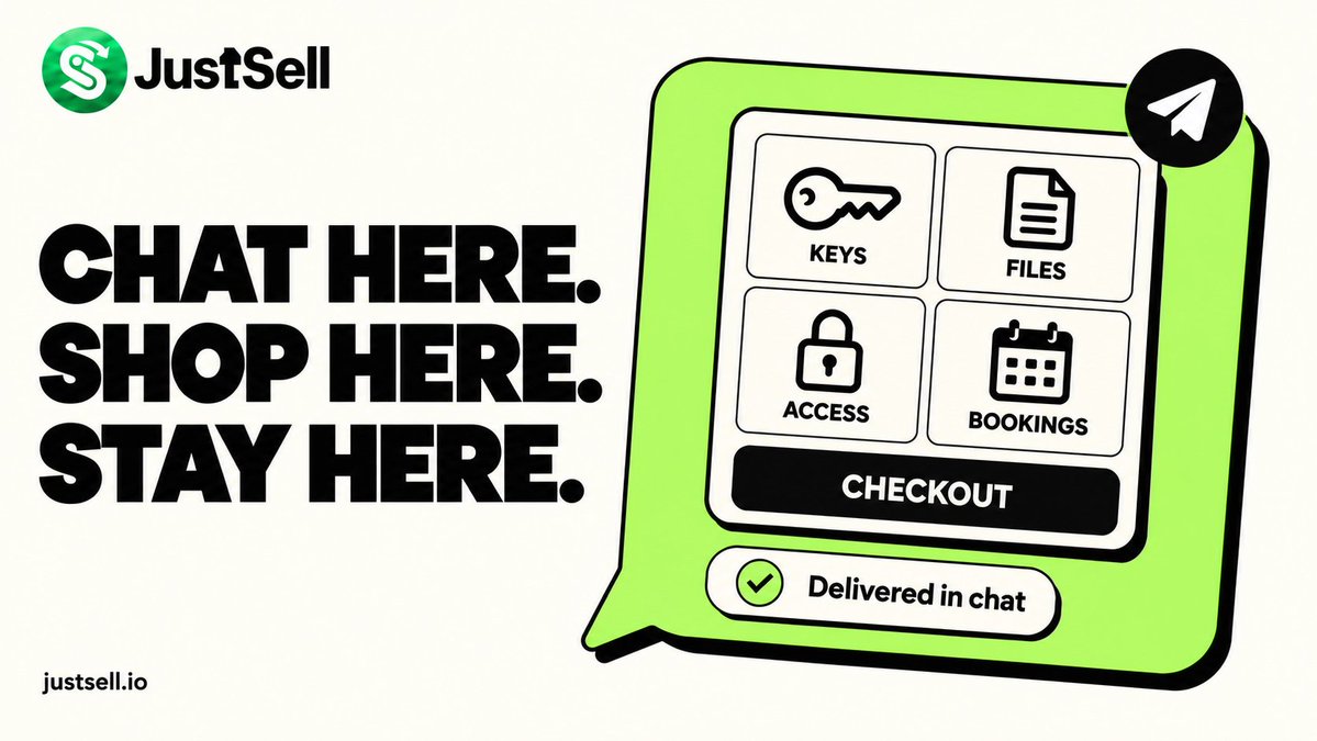 justsellio's tweet photo. Your customers already use Telegram. Put the shop there too.

JustSell lets you sell keys, files, paid access and bookings inside Telegram, with checkout and delivery handled in chat. https://t.co/JQnrJeFjm3