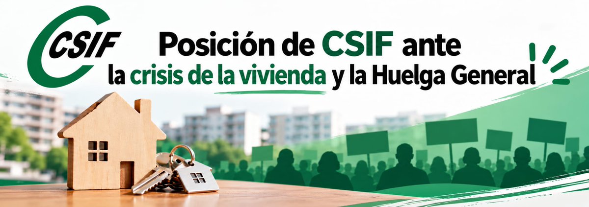 CSIFnacional's tweet photo. 🟢 Posición de #CSIF ante la Crisis de la vivienda y la Huelga General:

🗣️ Desde el respeto a las diferentes opciones democráticas y de la sociedad civil española, CSIF no secunda la Huelga General convocada para este otoño: somos un sindicato, profesional e independiente que defiende los derechos de trabajadores/as en el ámbito público y privado. Por tanto, la actividad de CSIF responde a directrices y a consignas exclusivamente vinculadas al ámbito laboral.

🟩 CSIF manifiesta su preocupación ante la grave crisis de acceso a la vivienda que hay en España y reclama un pacto de Estado para dar respuesta a los problemas que afectan a miles de ciudadanos, familias y particulares.

Más información aquí:
👉 https://t.co/HW1lPFIiw6