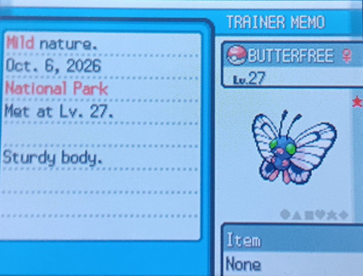 LeafCruz20's tweet photo. My first Shiny Bug-Catching Contest!! Shiny Butterfree on a Tuesday!! 🦋
#ShinyPokemon #PokemonHGSS #Butterfree #BugCatchingContest🐛 #PKMNSportBall #PokemonBank https://t.co/f31anXSu08