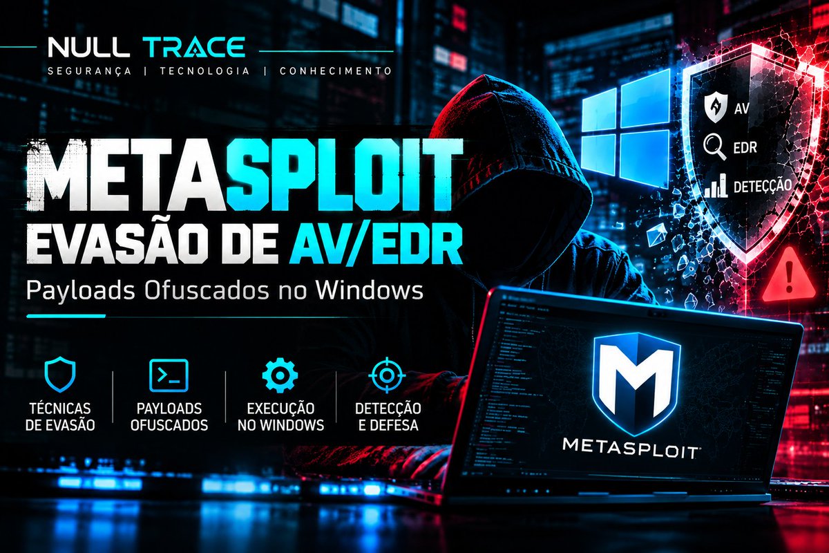 NullTracee's tweet photo. 🚀 Metasploit vs. AV/EDR no Windows
Payloads ofuscados, técnicas de evasão e os desafios dos mecanismos modernos de detecção.
🔐 Segurança ofensiva para ambientes autorizados.
📖 Artigo completo:
https://t.co/K5lUhWtOZy
#Metasploit #CyberSecurity #Pentest #EthicalHacking #NullTrace