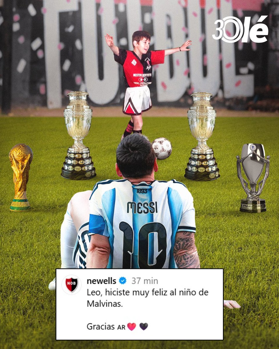 DiarioOle's tweet photo. “LEO, HICISTE MUY FELIZ AL NIÑO DE MALVINAS. GRACIAS 🇦🇷❤️🖤”

🥹 Newell’s publicó un EMOTIVO MENSAJE en sus redes dedicado a Messi en el día de su despedida con la Selección Argentina https://t.co/Xc4QlwOcnn