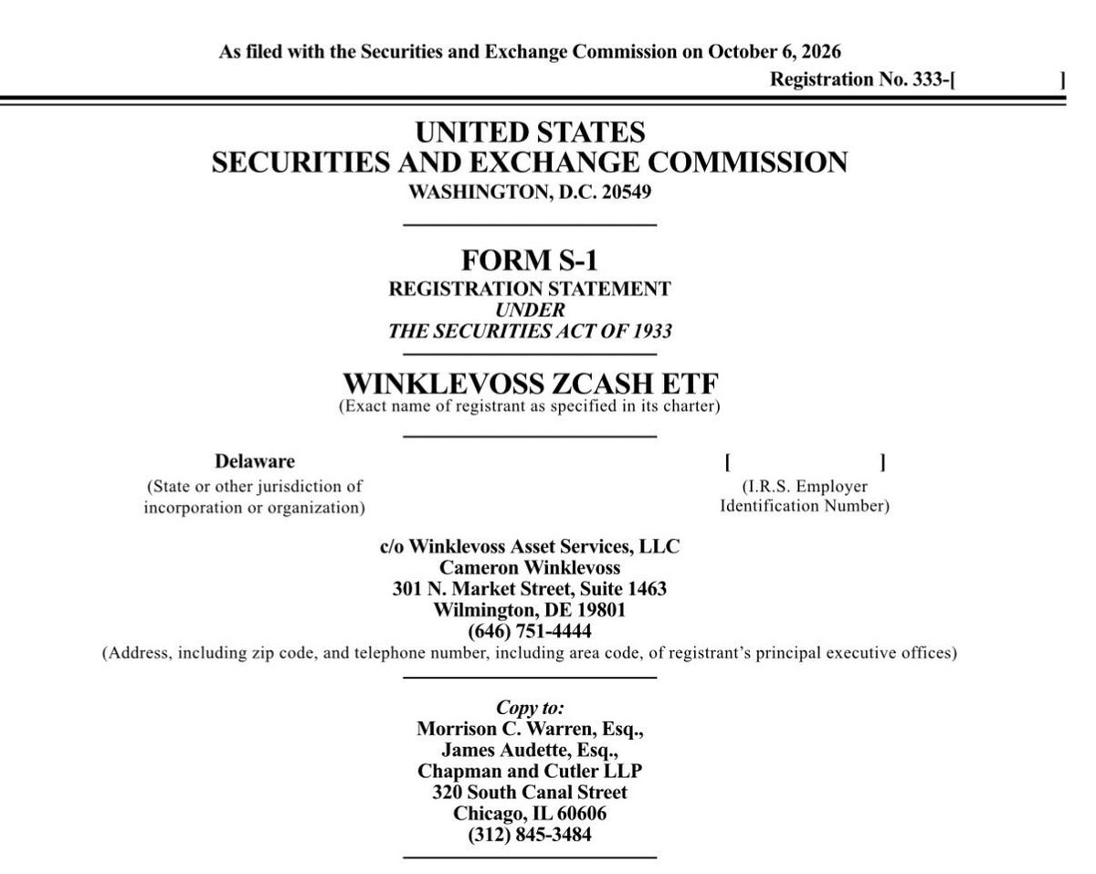 Eric_Bailchunas's tweet photo. Winklevoss just filed for a Zcash ETF exactly 13yrs after dropping the first-ever filing for spot bitcoin ETF. Welcome back tyler &amp; cameron https://t.co/rwqqDZnyMq