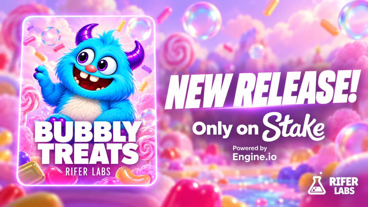 RiferLabs's tweet photo. Something sweet just dropped! 🍬🫧

Bubbly Treats is here!
Only on @Stake • Powered by @enginedotio 💙

🍭 Bubbly Treats is now live! 
🎁 RT + reply with your Stake ID to join the giveaway. https://t.co/ioqlgNY564