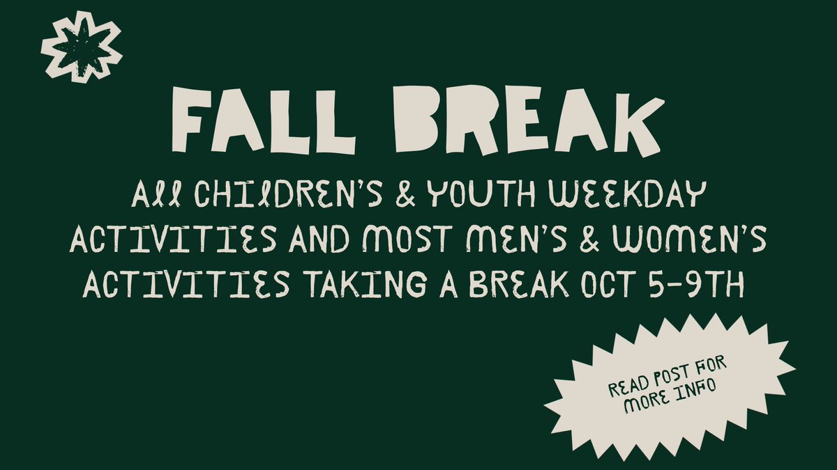 CPCOxfordMS's tweet photo. 🍂 Fall Break Reminder!
Most of our weekly programming will take a break next week. Thursday Morning Bible Study and The Sages Men’s Small Group will still meet as scheduled, and the W2W Book Club.
Have a wonderful Fall Break! 💛 https://t.co/1OfEYsEumK