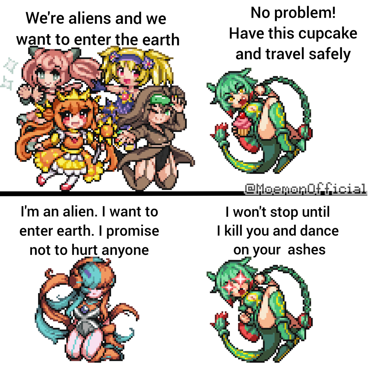 MoemonOfficial's tweet photo. We're at yet another World Space Week 🚀
The right time to share some alien Moemon, and Rayquaza seems surprisingly chill with our friends from space... Or maybe not?? https://t.co/cHJlDTYhqK