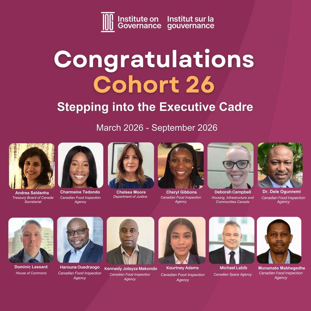 IOGca's tweet photo. Congratulations to Cohort 26! 

The Institute on Governance proudly celebrates the accomplishments of the newest graduates of the Stepping into the Executive Cadre (SIEC) program. https://t.co/kPjzdkh7zD