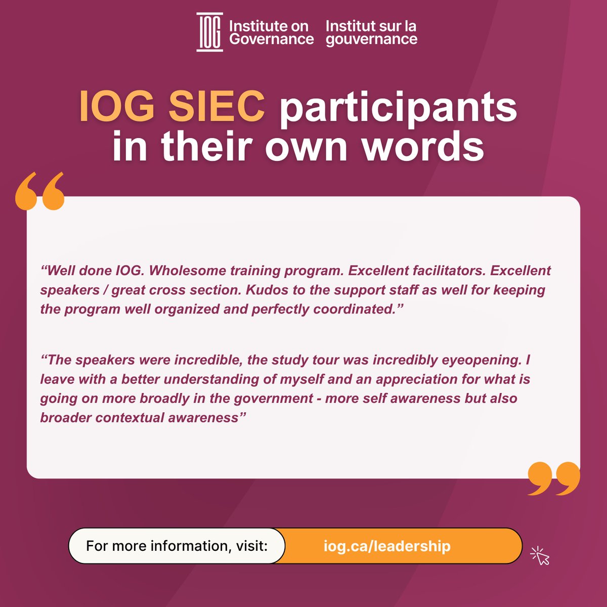 IOGca's tweet photo. Congratulations to Cohort 26! 

The Institute on Governance proudly celebrates the accomplishments of the newest graduates of the Stepping into the Executive Cadre (SIEC) program. https://t.co/kPjzdkh7zD