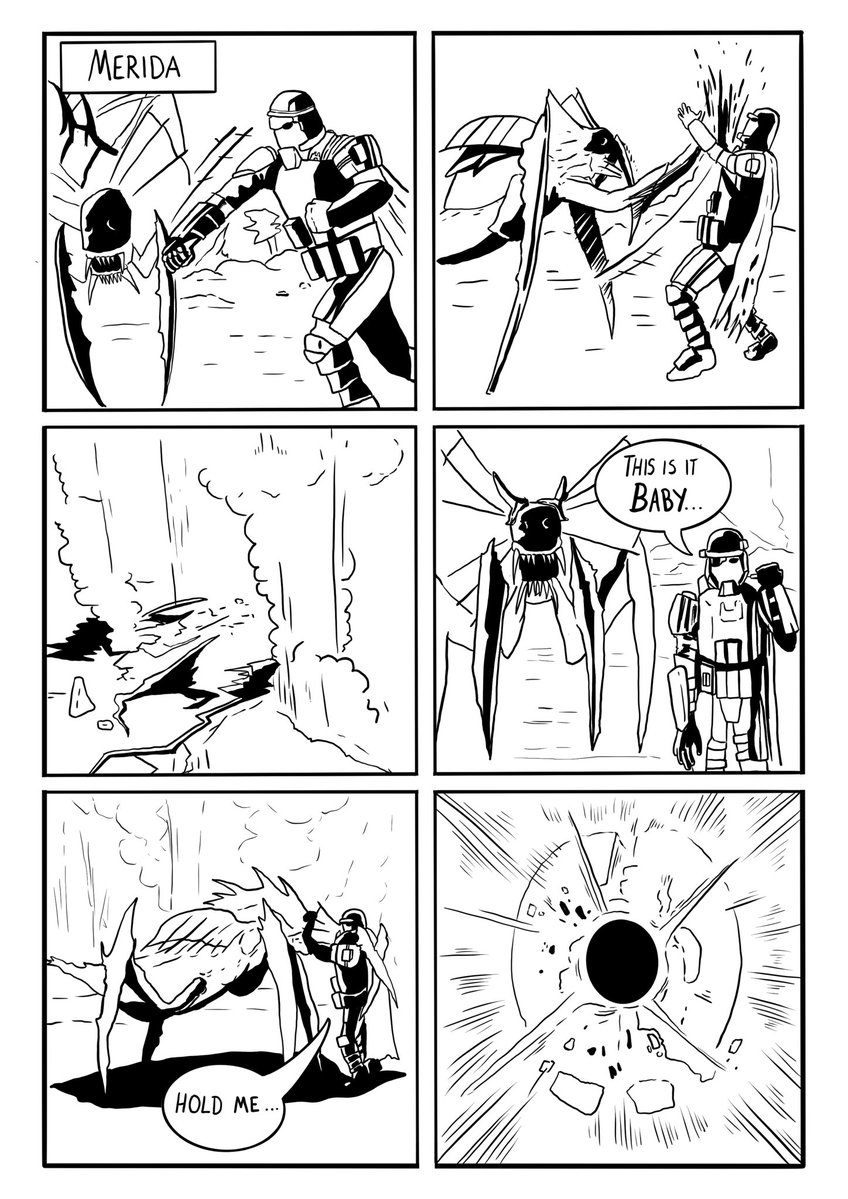 LeanderDCruz1's tweet photo. Inkdivers 2026 - Day 5 - Hug

#inkdivers #inktober #helldivers2 #comic #hug #meridia #halo https://t.co/GvFW5P9iUb