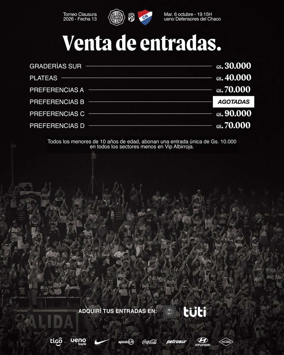 elClubOlimpia's tweet photo. 🔜 Esta noche, en el Estadio ueno Defensores del Chaco.

¡Adquirí tu entrada y vamos por un paso más hacia el objetivo!

🤍🖤🤍 https://t.co/vCpenujFES