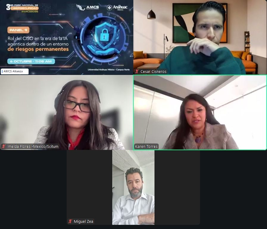 AMCS_ORG's tweet photo. 🤖🔐 Así vivimos el Panel 9 de #AMCS2026 sobre el rol del CISO en la era de la IA agéntica.
Gracias a Karen Torres, Imelda Flores, Daniela Hernández, Miguel Zea y César Omar Cisneros por compartir sus experiencias y perspectivas.
¡Continuamos con el Día 2! 🚀 https://t.co/RVgrR96tUI