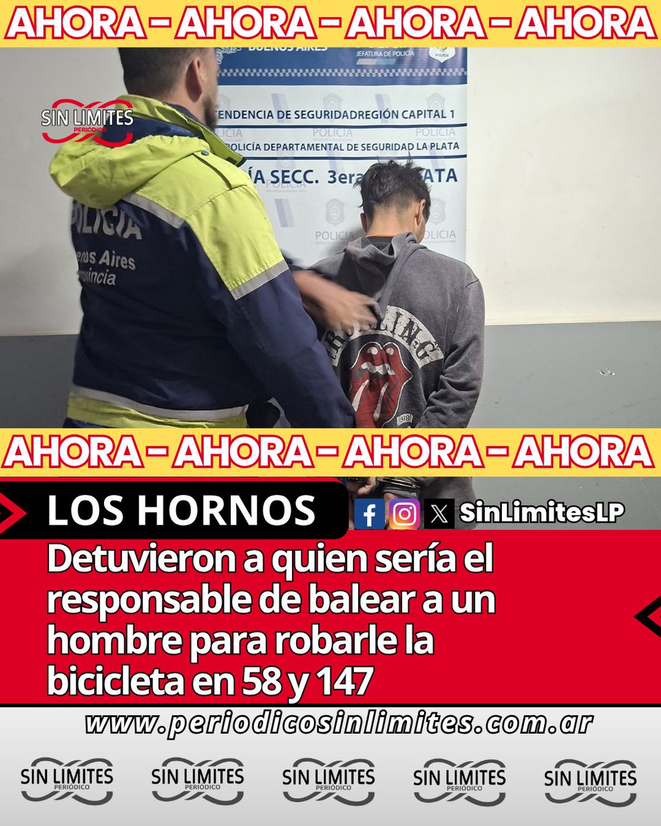 SinLimitesLP's tweet photo. #LosHornos | Detuvieron a quien sería el responsable de balear a un hombre para robarle la bicicleta en 58 y 147 https://t.co/3XMlGI7sd4