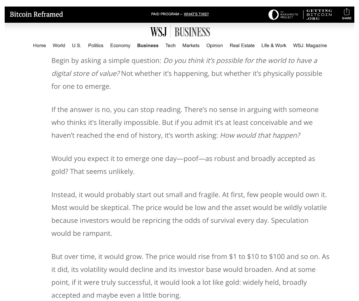 Matt_Hougan's tweet photo. From my piece today in The Wall Street Journal, titled "Bitcoin Is Right on Schedule."
