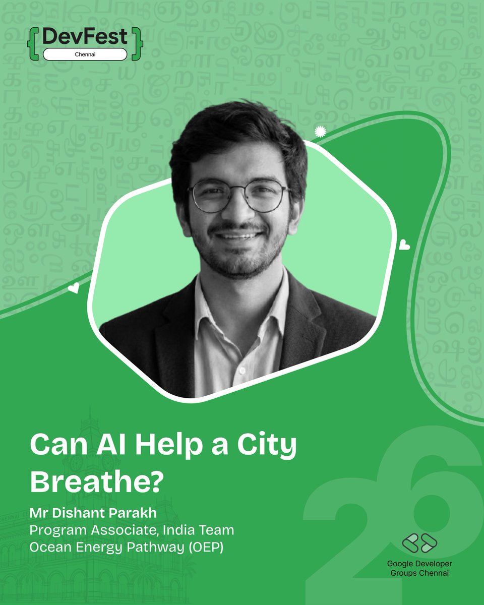 GDGChennai's tweet photo. Can a model help a city breathe?
Mr Dishant Parakh, Program Associate at Ocean Energy Pathway, on Can AI Help a City Breathe?
Oct 17. https://t.co/LCICMTtQjM
@GDGIndia
#GDGIndia #GDGChennai #DevFest #DevFestIndia #DevFest2026Chennai #DevFestChennai https://t.co/m4kkUYfkvF
