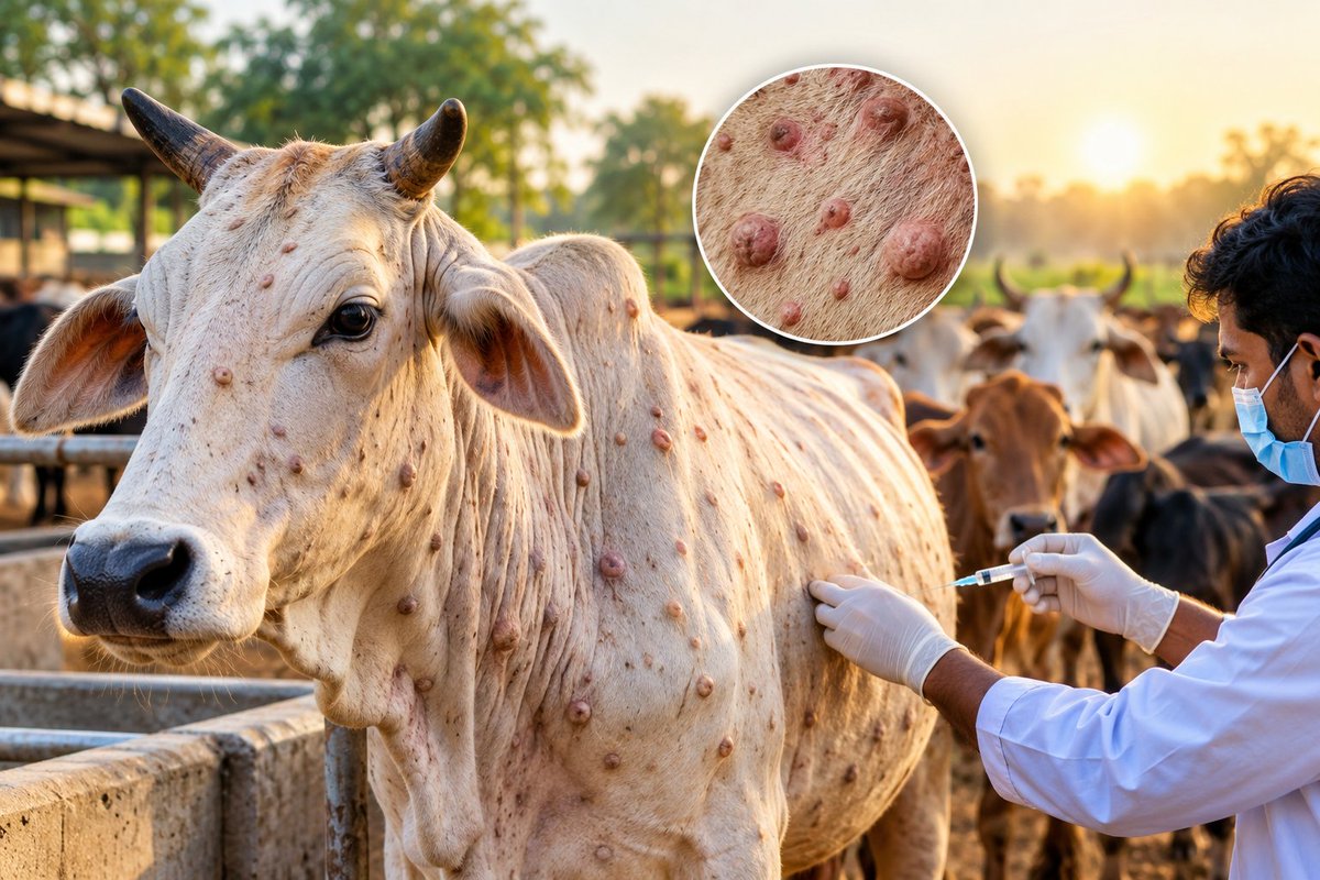 Healthlive1's tweet photo. Lumpy Skin Disease Returns as India Watches for a Fresh Cattle Outbreak
Full Story @ https://t.co/31YMk6UtF5
#LumpySkinDisease #LSD #LSDIndia #CattleDisease #LivestockHealth #AnimalHealth #CattleOutbreak #LumpyDisease #CattleVaccination #AnimalHusbandry #LivestockIndia https://t.co/EQsT1eh0mT
