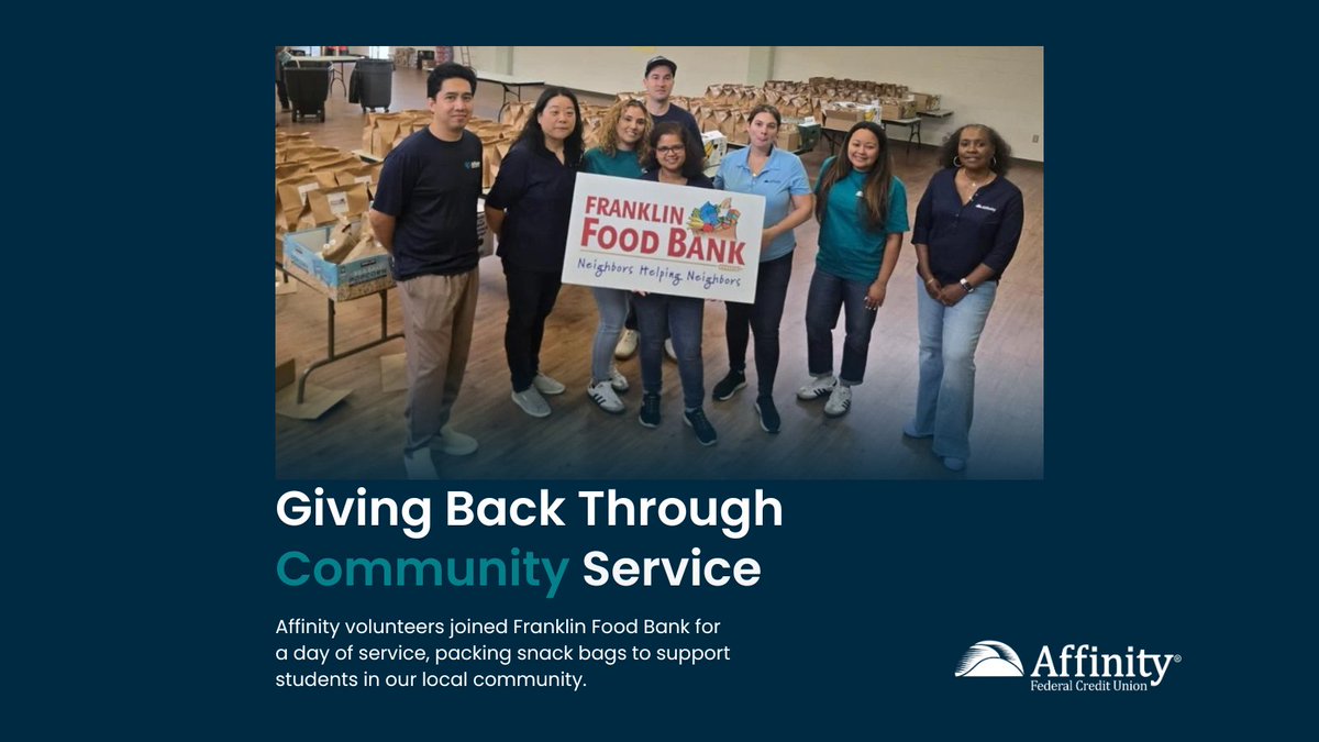 AffinityFCU's tweet photo. Nine Affinity volunteers joined Franklin Food Bank to assemble 400 snack bags for students across seven Somerset County schools. 💙
Learn more about how our team gave back in the full article!
https://t.co/VMmA8UXaGg
#AffinityFCU #CommunityImpact https://t.co/RGpgJxsaps