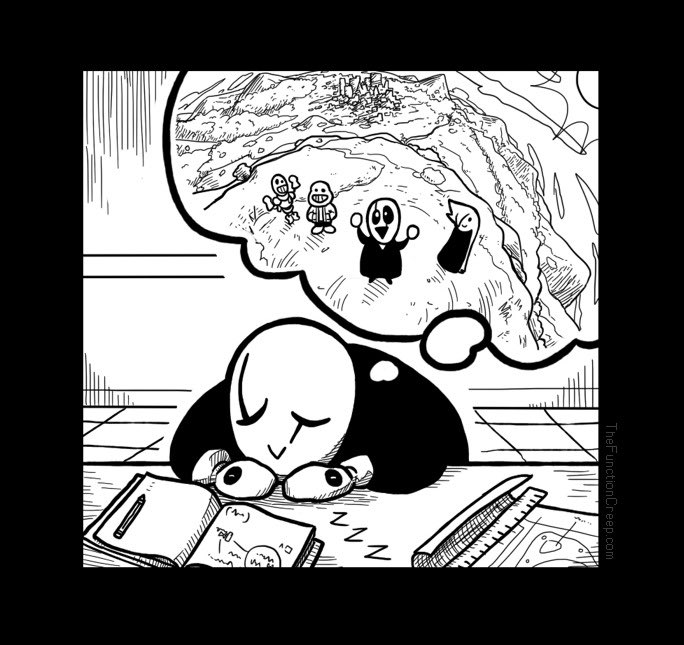 MushroomWarning's tweet photo. A favorite niche media of mine are the Wing Ding comics by FunctionCreep. It’s just Gaster going about his life and it’s so cuteee https://t.co/BQHzbgArMv