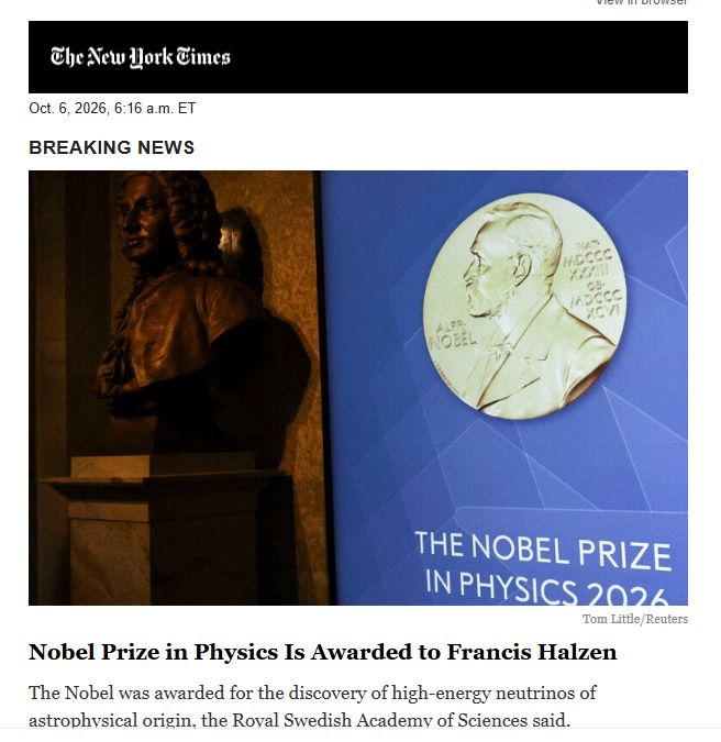 🏆 2026 NOBEL PHYSICS: FRANCIS HALZEN. The ghost-particle hunter. Thread. 🧵
THE PRIZE ✅
Francis Halzen, 82 (Belgian-American, UW–Madison). SOLO prize — full 12