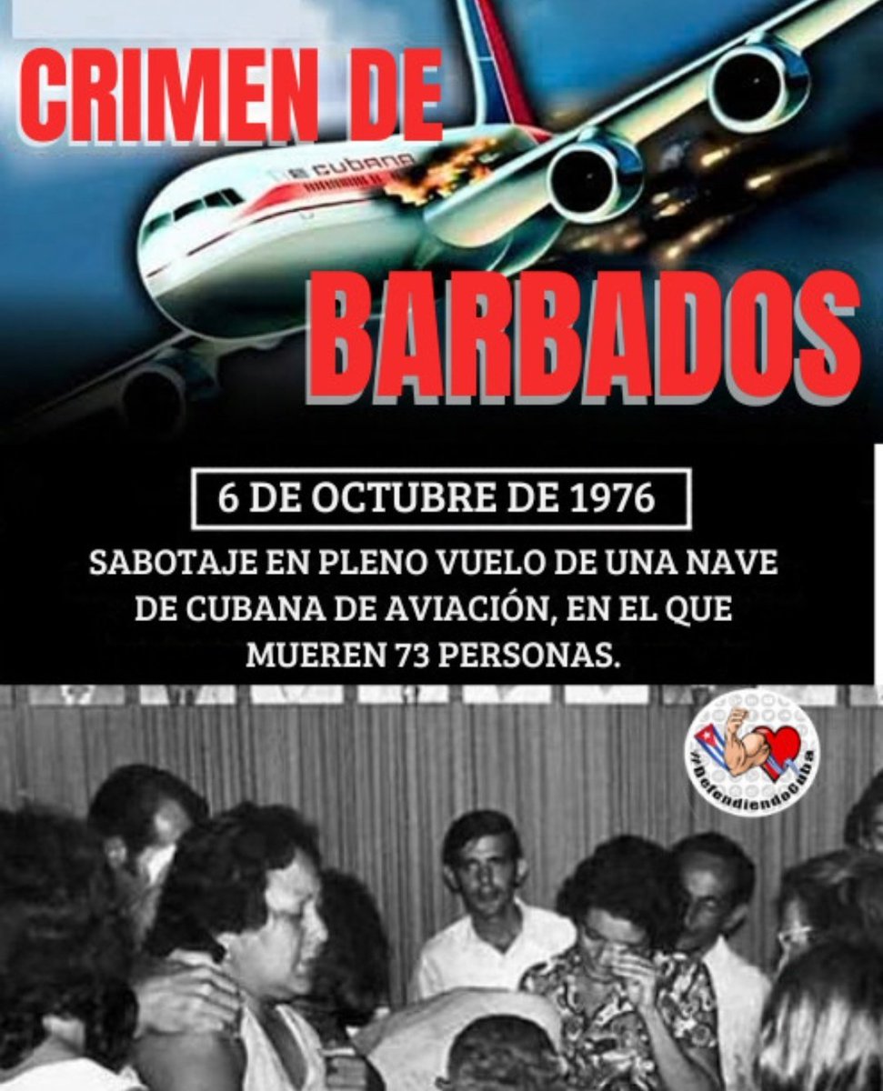 DraGelcys's tweet photo. 6 de octubre de 1976
‼️ CUANDO EL HORROR Y EL DOLOR VIAJARON JUNTOS ✈️‼️
#Cuba🇨🇺 vivió una jornada de dolor con el crimen de Barbados, día en que honramos también la memoria de los caídos víctimas del terrorismo‼️ https://t.co/GVugAEJ4TJ