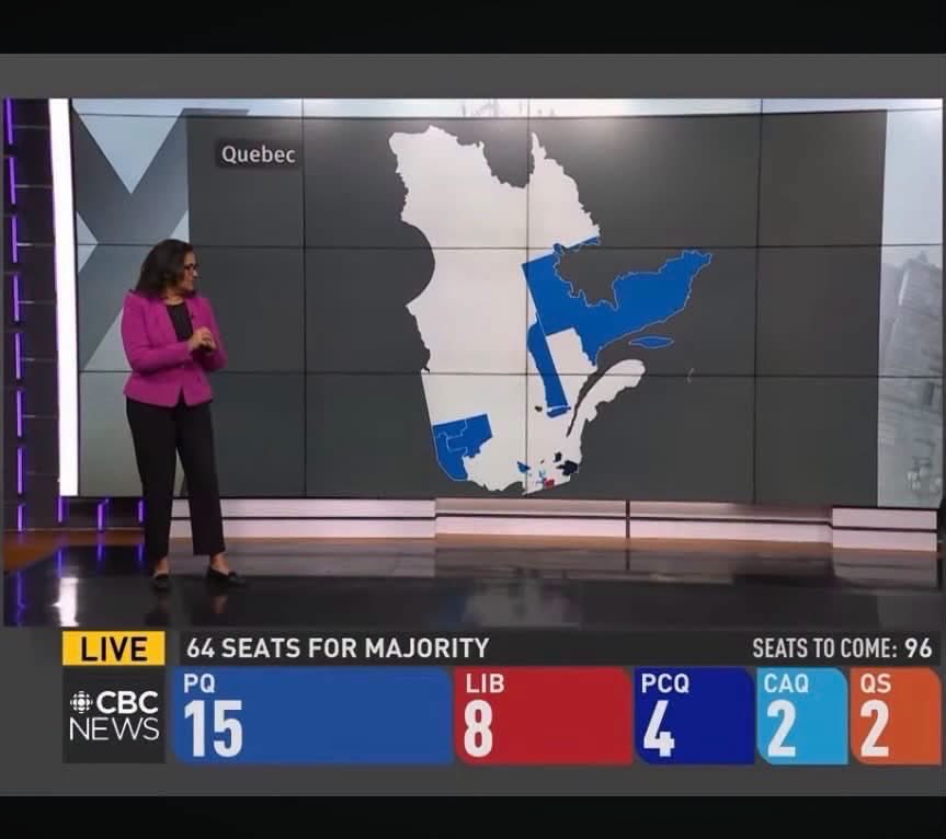 RomanFisher__'s tweet photo. I think it’s crazy that CBC used Quebec’s imaginary map of the province last night for their election coverage. Everyone knows where Labrador’s border with Quebec resides — it was settled by the Judicial Committee of the Imperial Privy Council in 1927. Unfortunately, CBC chose to use a map with a fictitious border instead.