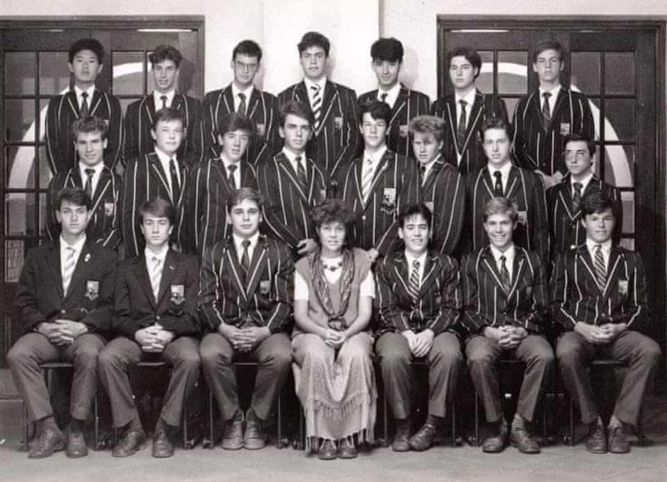 SIDOGEcoin's tweet photo. Elon Musk at Pretoria Boys High, about 1988. The Guardian’s caption places him in the middle row, second from the left. Photo via Pretoria Boys High. https://t.co/cbQoc553p8