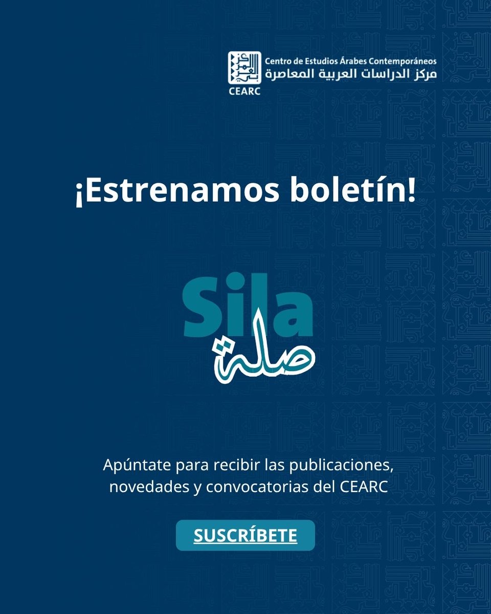 HaizamAmirah's tweet photo. 📩 ¡Estrenamos el boletín Sila del #CEARC!
“Sila” en árabe significa conexión, vínculo y lazo de unión, y refleja el propósito de nuestro trabajo.
Aquí el nº 1 del nuevo boletín: https://t.co/6vAOeQee3c
Suscríbete en: https://t.co/YiFgiUitRj