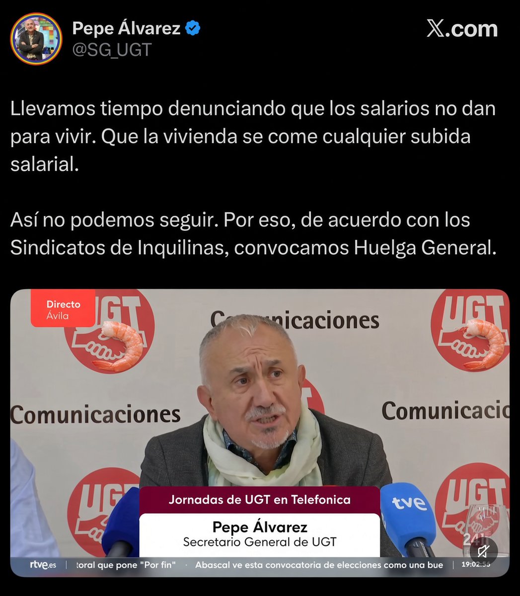 SrLiberal's tweet photo. El comegambas de la bufandita diciendo que él lleva mucho denunciando los salarios de miseria, claro que sí. 

Han convocado la huelga general a pocas semanas de unas generales para interferir en las mismas.

Solo protegen sus subvenciones, no protegen a los trabajadores. https://t.co/vJzwh1NcHc