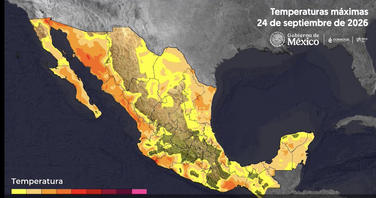 JACalderaA's tweet photo. #CalderaClima Buenas tardes! La temperatura máxima registrada, este jueves 24 de septiembre, en el estado de Zacatecas.

31.0C Juchipila, Zac.
30.0C Mezquital del Oro, Zac.
29.1C Mazapil, Zac.
28.8C Jalpa, Zac.
28.6C Tabasco, Zac.
28.0C Concepción del Oro y Tepechitlán, Zac. https://t.co/7C1YvOSyhp