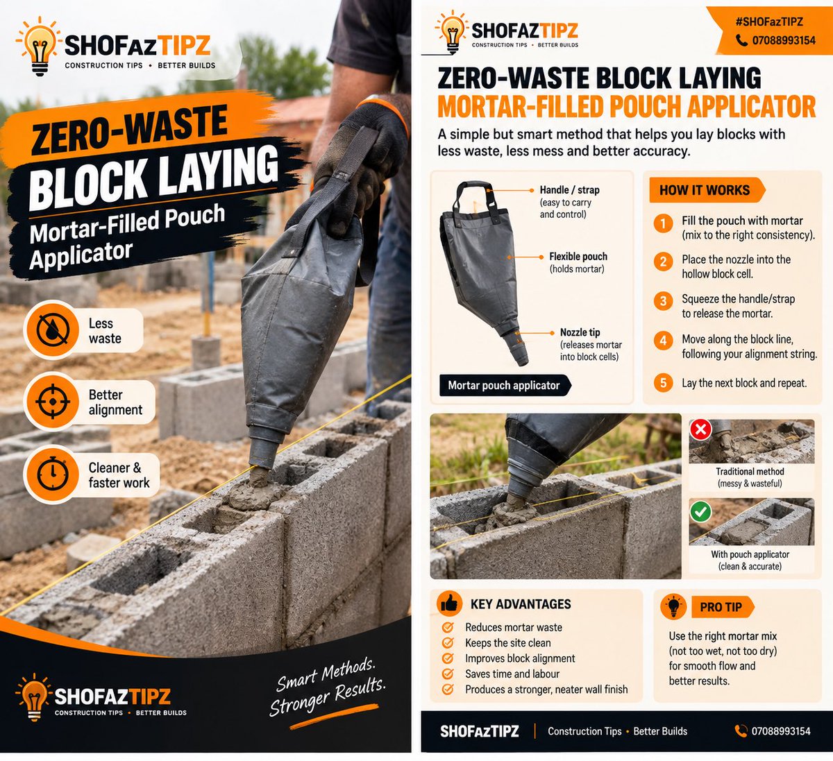 shofaz28's tweet photo. 🏗️ SHOFazTIPZ

Less waste. Cleaner work. Better accuracy. 👷🏽‍♂️

A mortar-filled pouch applicator can make block laying faster, neater and more efficient.

Smart methods. Stronger results.

#SHOFazTIPZ https://t.co/IYJWXrTs7y