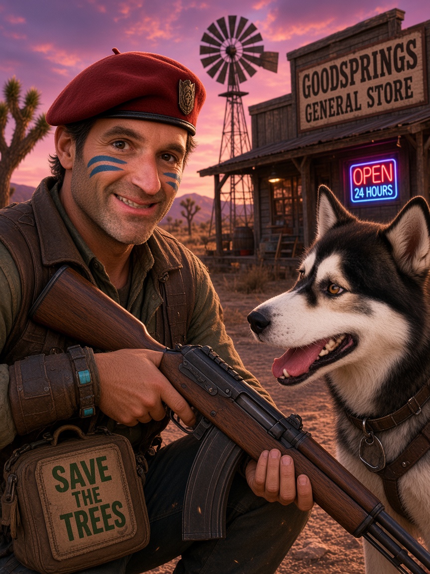 Grasstown420's tweet photo. @DogMeat4Amy Gaston & Mouska, gardiens de Goodsprings 🌲
Prêt à sauver les arbres (et le village) !
L’esprit est là ✌️🐶🔫
#SaveTheTrees #FalloutVibes https://t.co/XZfw70NEzk
