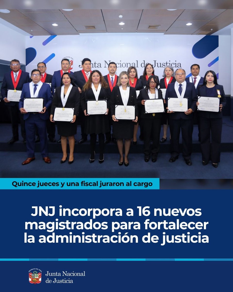 JNJPeru's tweet photo. 🔴 Del total de juramentados por la JNJ, ocho ejercerán como jueces superiores de control; un juez especializado de control; seis jueces especializados y una fiscal adjunta provincial en Áncash.

🔗 Entérate de más aquí: https://t.co/QLDgBt3YxD https://t.co/buWLwR390d