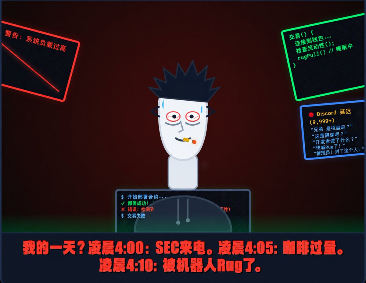 ksaich_ai's tweet photo. 試想一下，假設你是 5 個 NFT 專案和 2 種市值超過 1 億的垃圾幣的開發者。

請告訴我們，你的一天會是怎樣的？ https://t.co/y9qYStzJkX