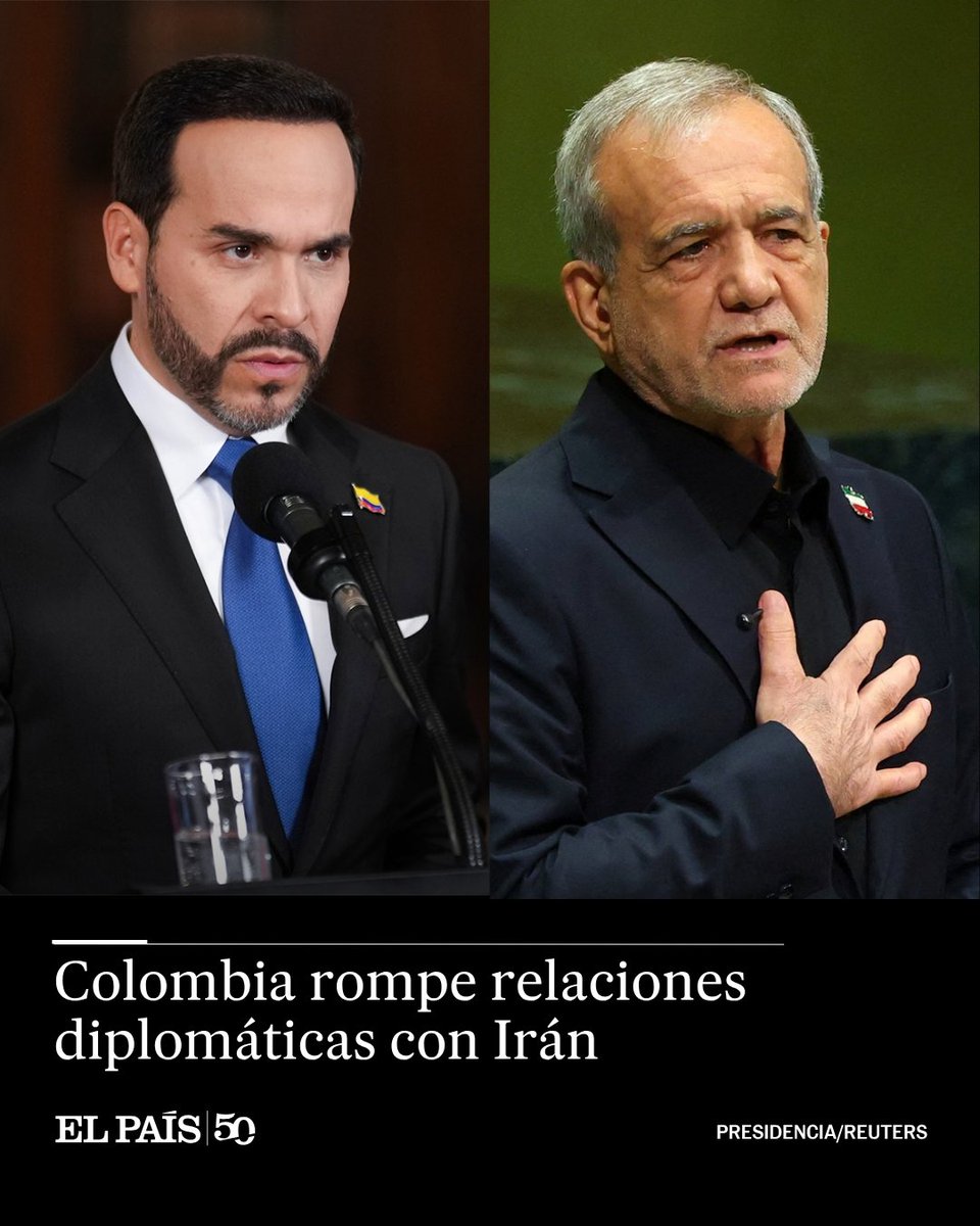 ElPaisAmericaCo's tweet photo. 🔴 ÚLTIMA HORA | Colombia rompe relaciones diplomáticas con Irán. El Gobierno de Colombia justifica su decisión en los “presuntos vínculos” de la República Islámica con “grupos terroristas internacionales” https://t.co/FPXKiHCT03 https://t.co/gc4XJjCHkX