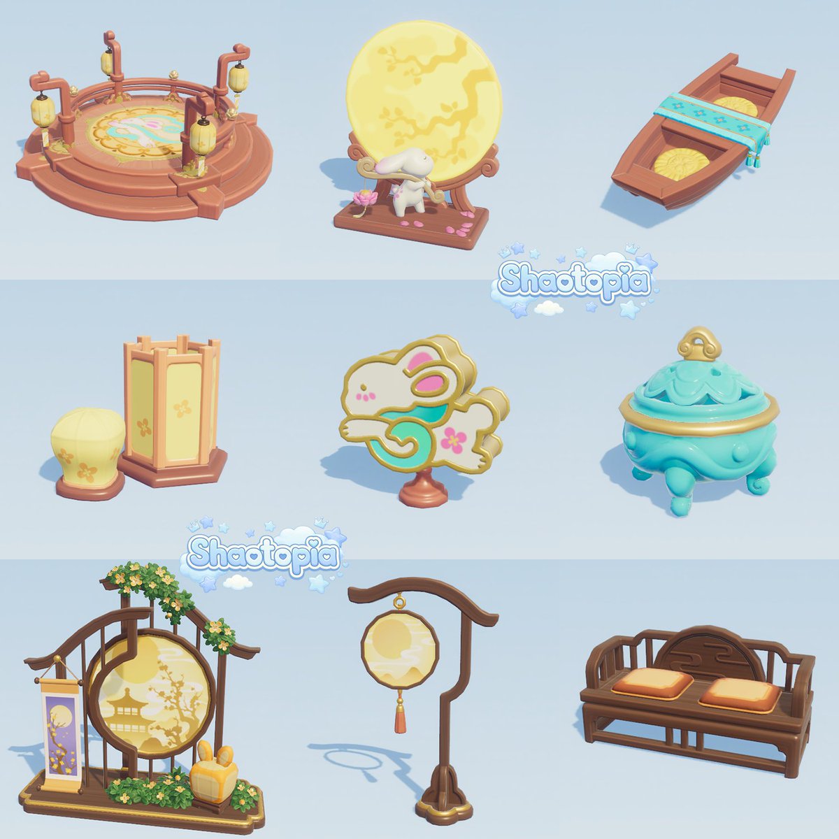 shaotopia's tweet photo. 🪷  Visualização dos itens exclusivos do Festival da Lua, na Loja de Bolotas. Há valores com Cristais do Luar (individuais ou em pacotes, com desconto) e também Amoritas.
Para se obter tudo é necessário 666 Cristais do Luar e 440 amoritas.

#Heartopia #ハートピア https://t.co/vB4jXIqswl